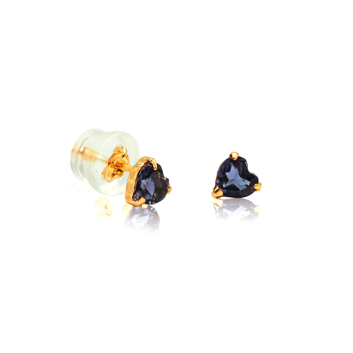Heart Shaped Stud Earrings in 18k Yellow Gold with Iolite